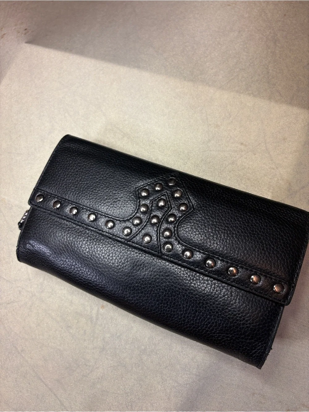 Via Spiga Black Leather Studded Clutch Wallet